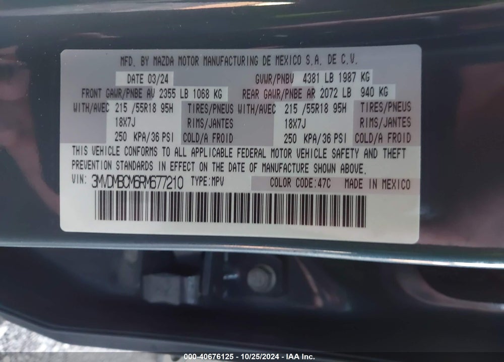 2024 MAZDA CX-30 2.5 S CARBON EDITION VIN: 3MVDMBCM6RM677210