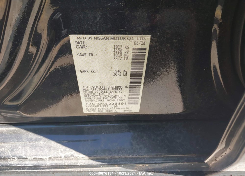 2018 NISSAN ALTIMA 2.5 S VIN: 1N4AL3AP9JC228898