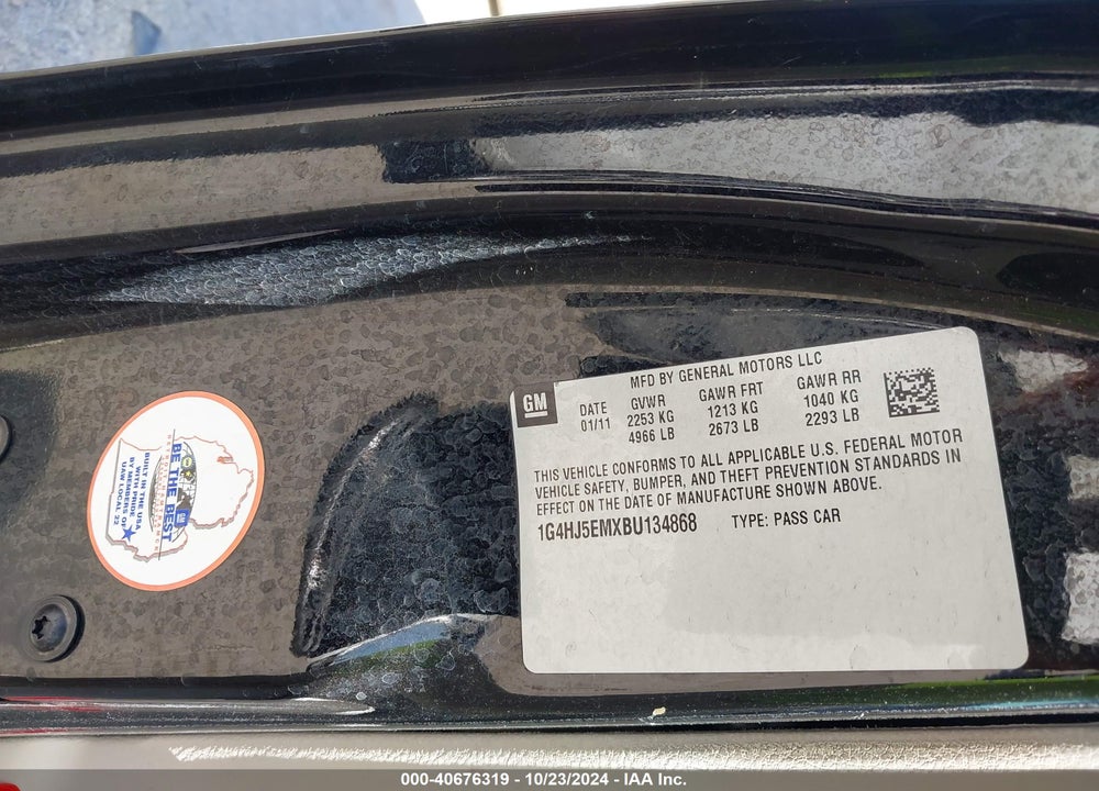 2011 BUICK LUCERNE CXL PREMIUM VIN: 1G4HJ5EMXBU134868