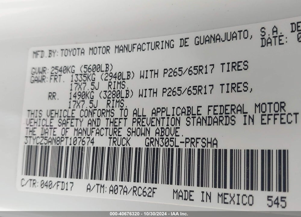 2023 TOYOTA TACOMA TRD SPORT VIN: 3TYCZ5AN8PT107674