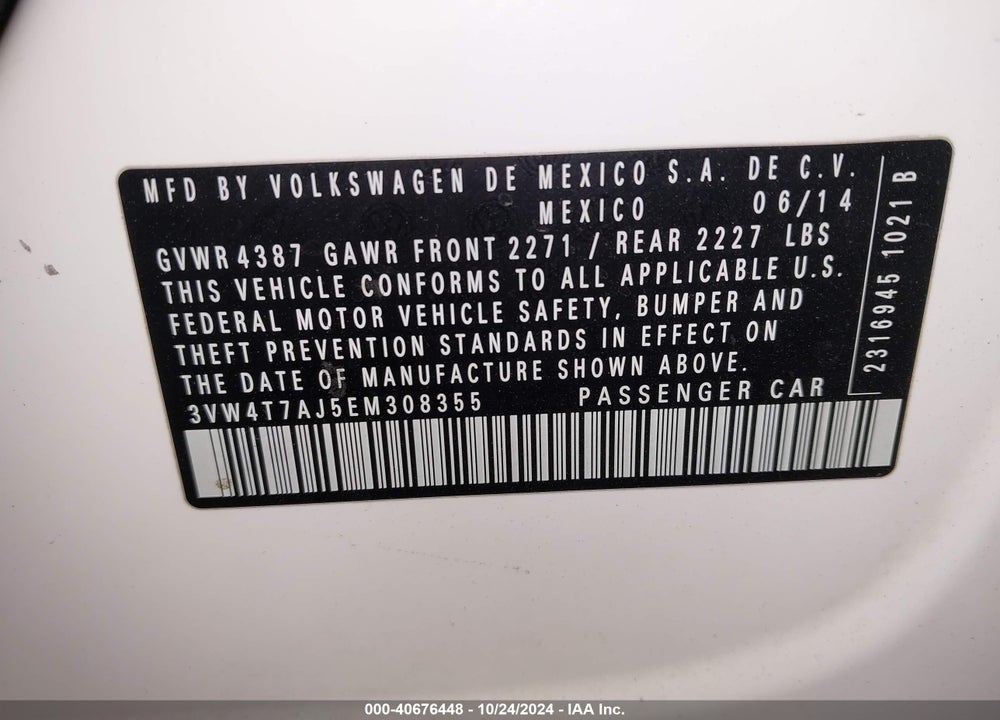 2014 VOLKSWAGEN JETTA GLI EDITION 30 VIN: 3VW4T7AJ5EM308355