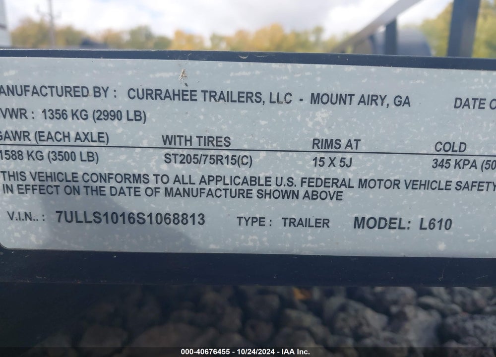 2025 CURRAHEE OTHER VIN: 7ULLS1016S1068813