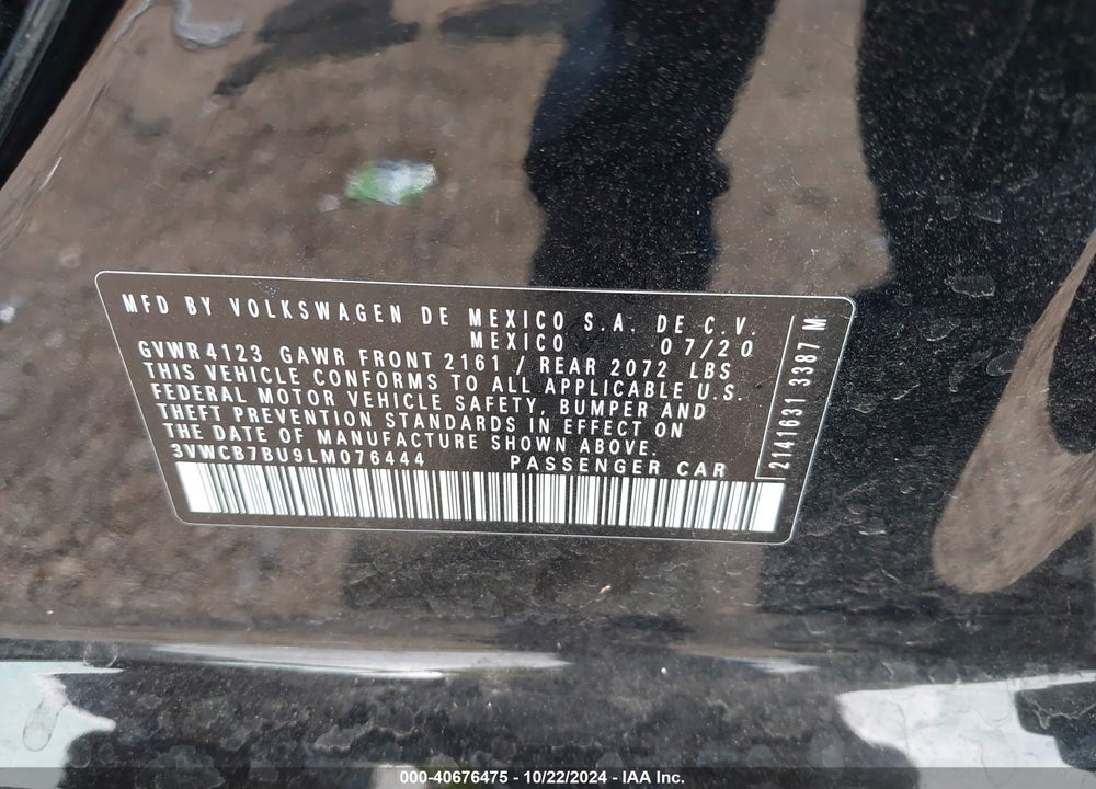 2020 VOLKSWAGEN JETTA 1.4T R-LINE/1.4T S/1.4T SE VIN: 3VWCB7BU9LM076444