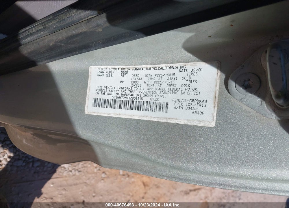 2001 TOYOTA TACOMA VIN: 5TEWM72NX1Z806915
