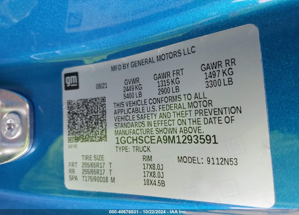 2021 CHEVROLET COLORADO 2WD LONG BOX LT VIN: 1GCHSCEA9M1293591