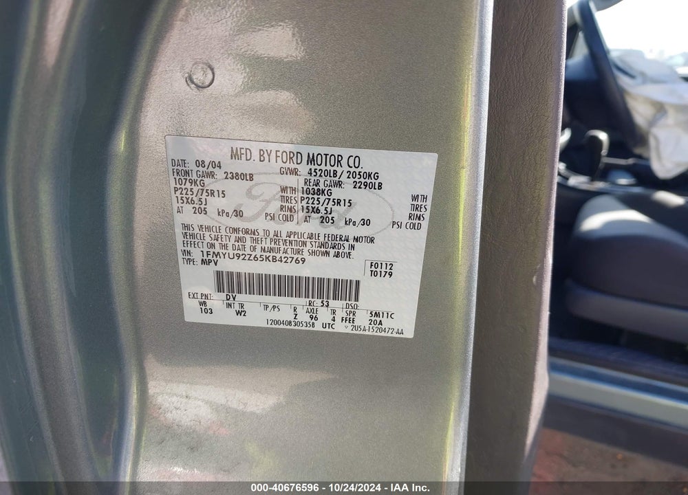 2005 FORD ESCAPE XLS VIN: 1FMYU92Z65KB42769