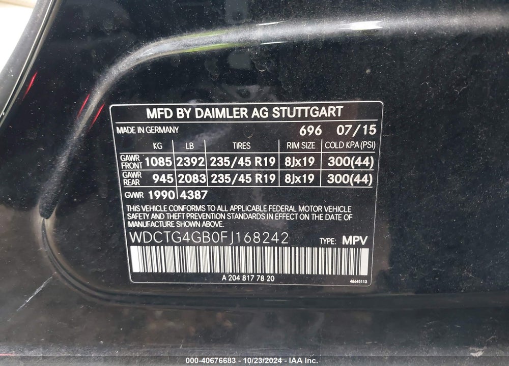 2015 MERCEDES-BENZ GLA 250 4MATIC VIN: WDCTG4GB0FJ168242