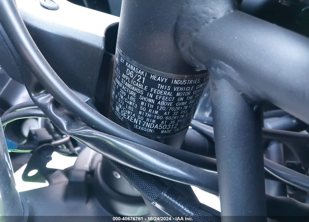2022 KAWASAKI EX650 N VIN: ML5EXEN17NDA50312