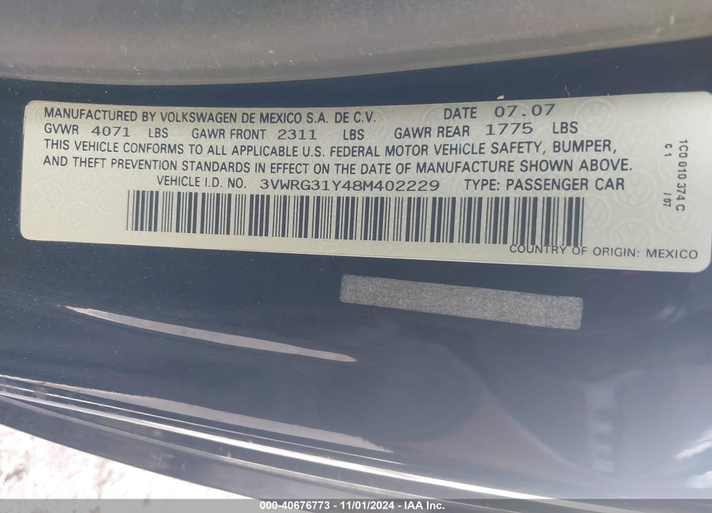 2008 VOLKSWAGEN NEW BEETLE SE VIN: 3VWRG31Y48M402229