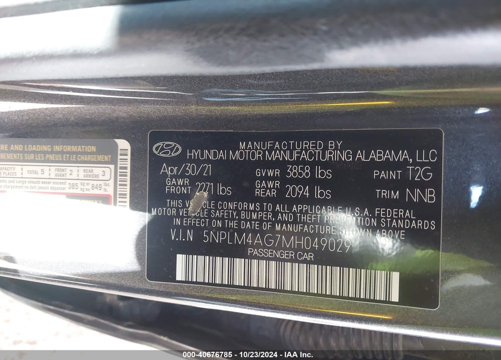 2021 HYUNDAI ELANTRA SEL VIN: 5NPLM4AG7MH049029