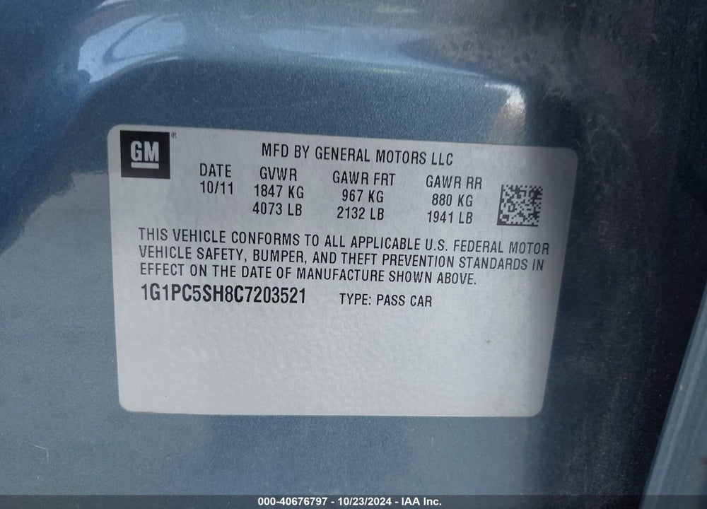2012 CHEVROLET CRUZE LS VIN: 1G1PC5SH8C7203521