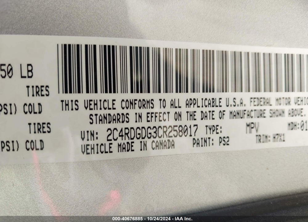 2012 DODGE GRAND CARAVAN CREW VIN: 2C4RDGDG3CR258017