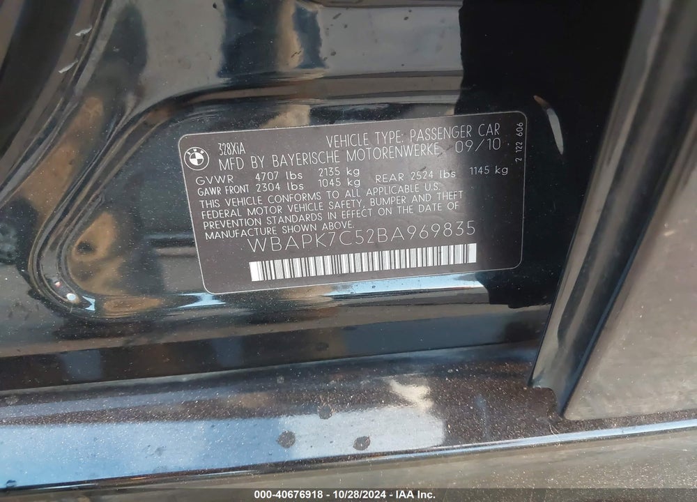 2011 BMW 328I XDRIVE VIN: WBAPK7C52BA969835