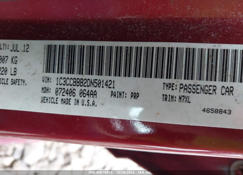 2013 CHRYSLER 200 TOURING VIN: 1C3CCBBB2DN501421