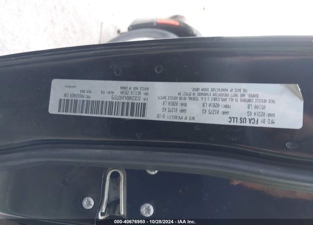 2018 DODGE CHARGER SXT RWD VIN: 2C3CDXBG4JH337275