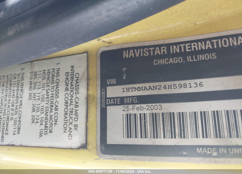 2004 INTERNATIONAL 4000 4300 VIN: 1HTMNAAN24H598136