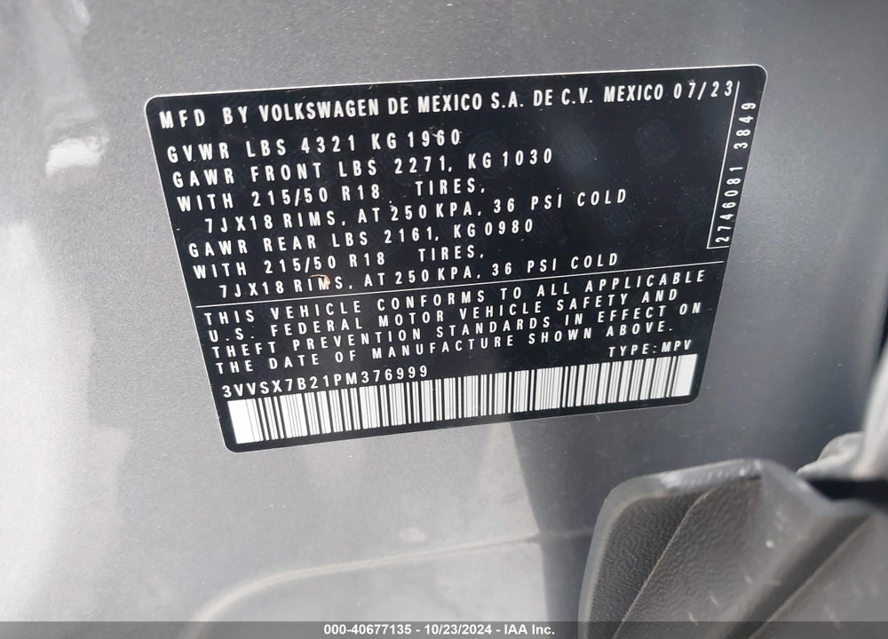 2023 VOLKSWAGEN TAOS 1.5T SE VIN: 3VVSX7B21PM376999