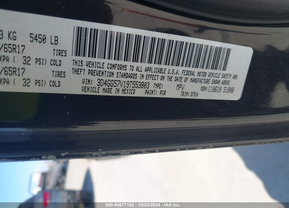 2009 DODGE JOURNEY SXT VIN: 3D4GG57V19T553803