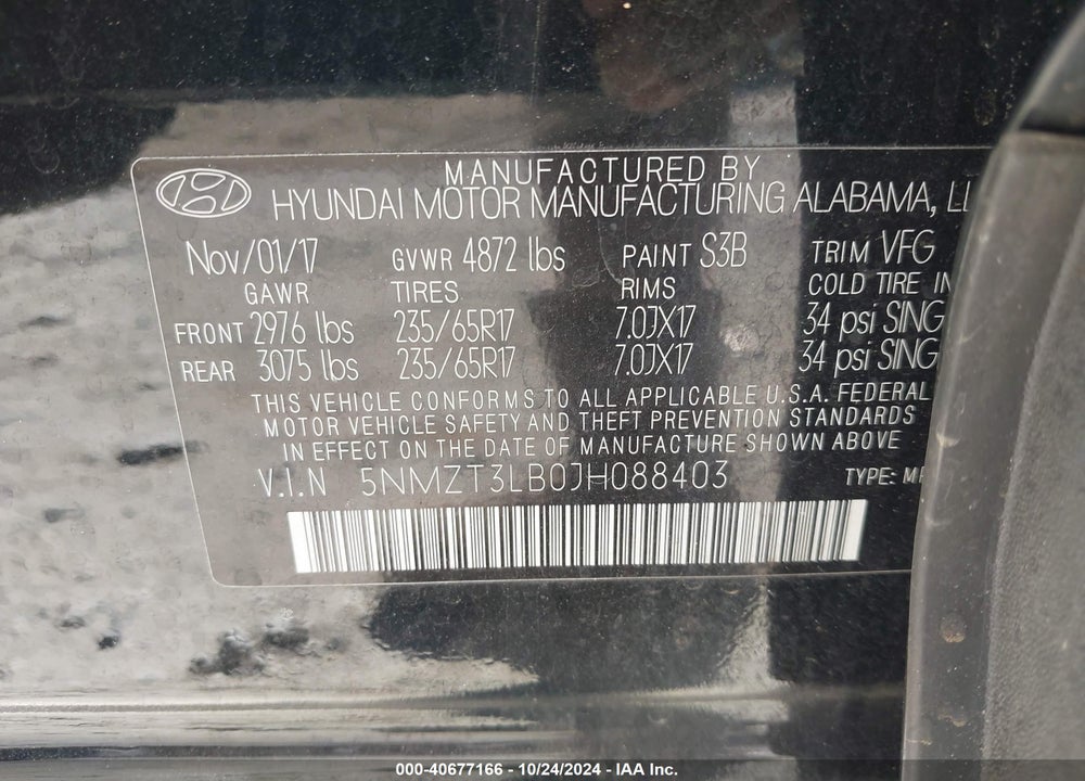 2018 HYUNDAI SANTA FE SPORT 2.4L VIN: 5NMZT3LB0JH088403