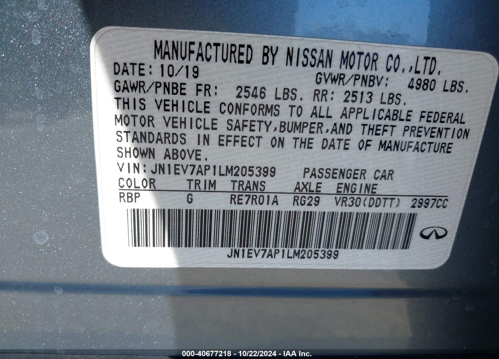 2020 INFINITI Q50 VIN: JN1EV7AP1LM205399