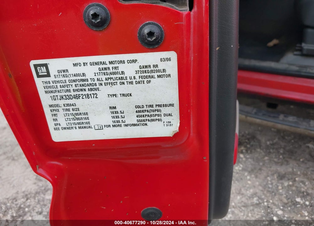 2006 GMC SIERRA 3500 SLT VIN: 1GTJK33D46F218172