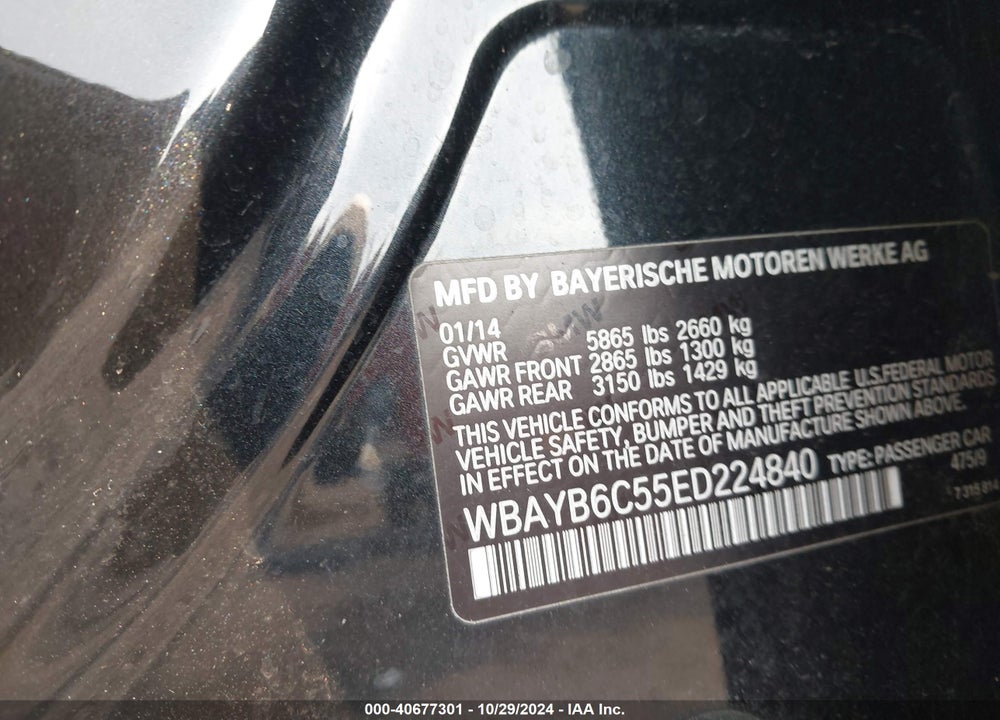 2014 BMW 750I VIN: WBAYB6C55ED224840