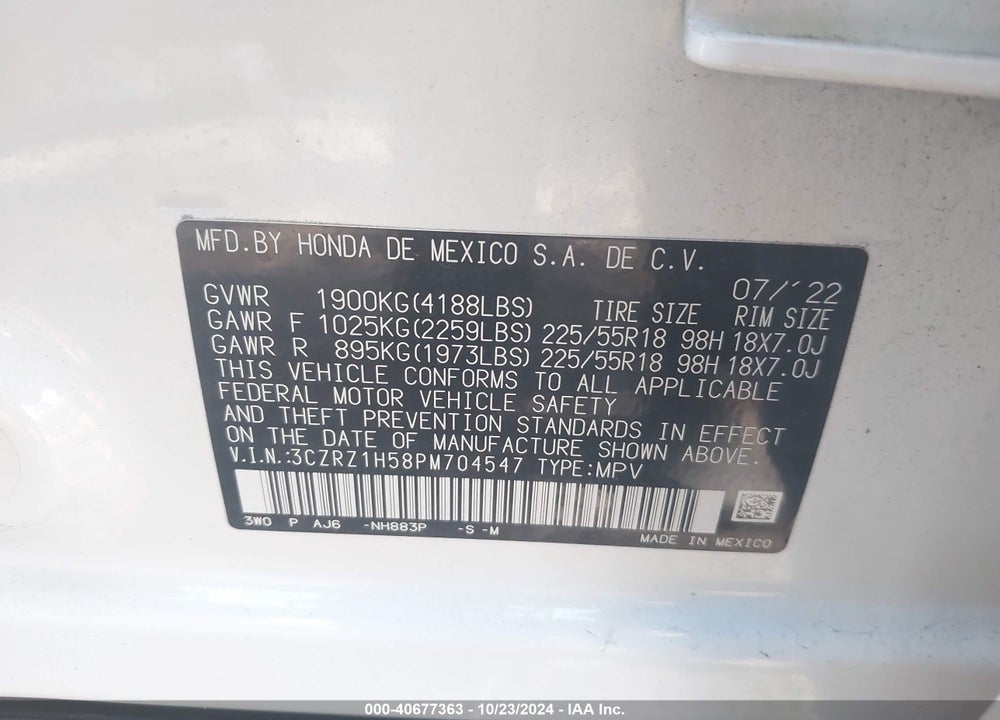 2023 HONDA HR-V 2WD SPORT VIN: 3CZRZ1H58PM704547