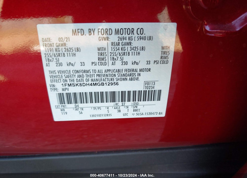 2021 FORD EXPLORER XLT VIN: 1FMSK8DH4MGB12956