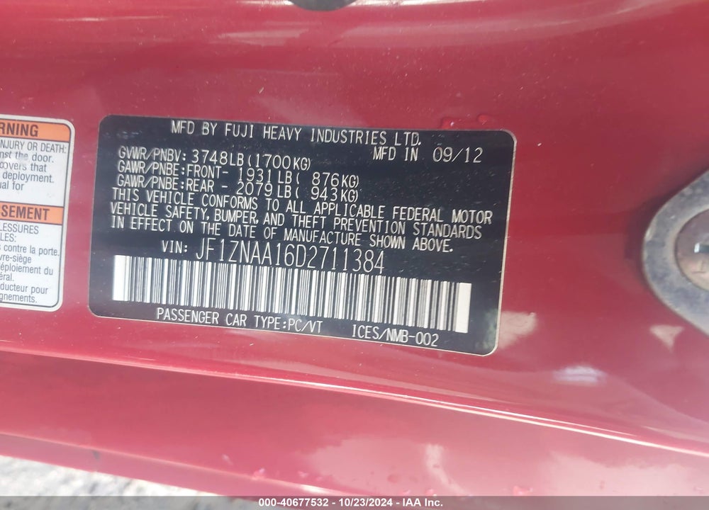 2013 SCION FR-S VIN: JF1ZNAA16D2711384