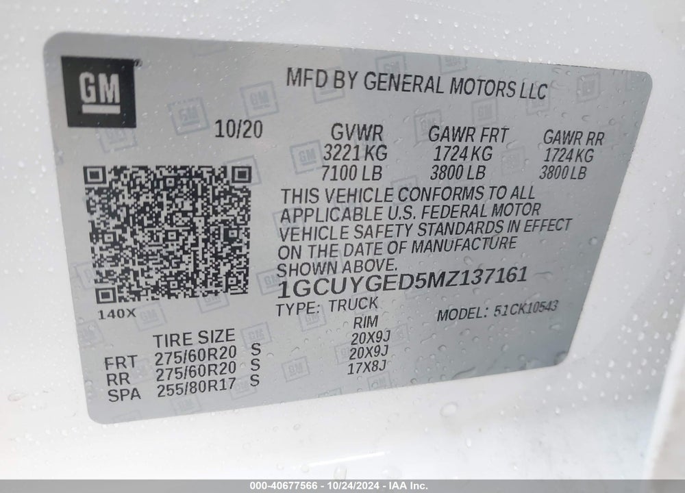 2021 CHEVROLET SILVERADO 1500 4WD SHORT BED LTZ VIN: 1GCUYGED5MZ137161