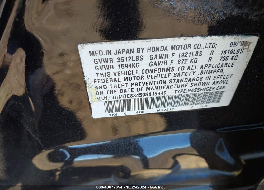 2009 HONDA FIT SPORT VIN: JHMGE88459S015440
