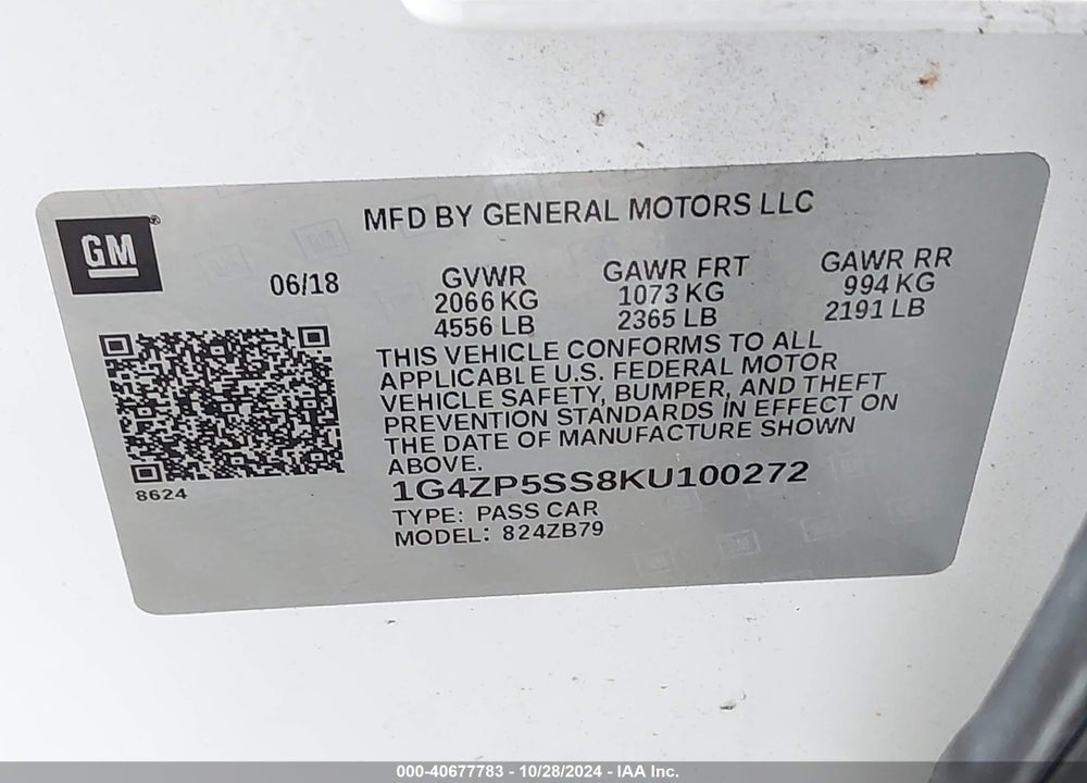 2019 BUICK LACROSSE FWD ESSENCE VIN: 1G4ZP5SS8KU100272