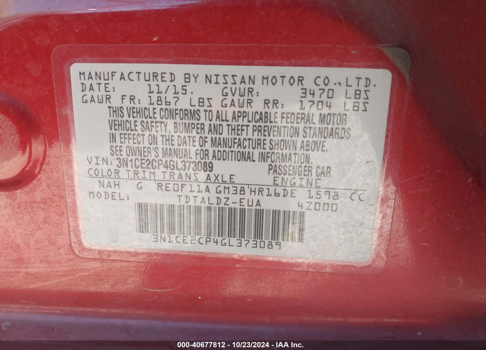 2016 NISSAN VERSA NOTE SV VIN: 3N1CE2CP4GL373089