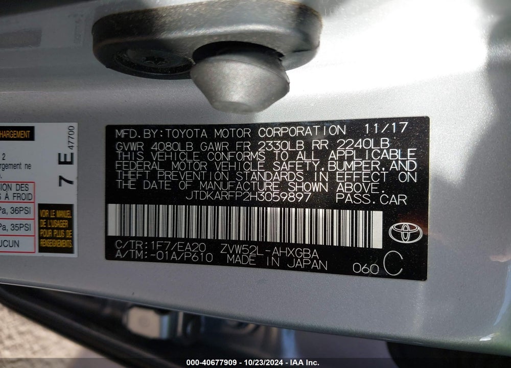 2017 TOYOTA PRIUS PRIME PREMIUM VIN: JTDKARFP2H3059897