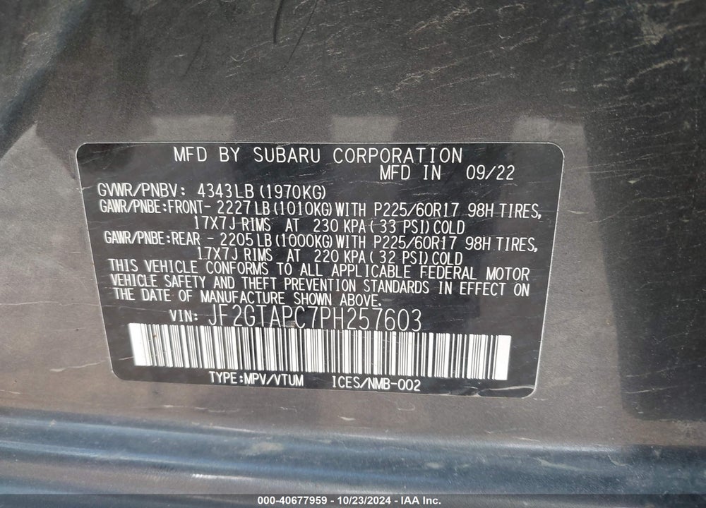 2023 SUBARU CROSSTREK PREMIUM VIN: JF2GTAPC7PH257603
