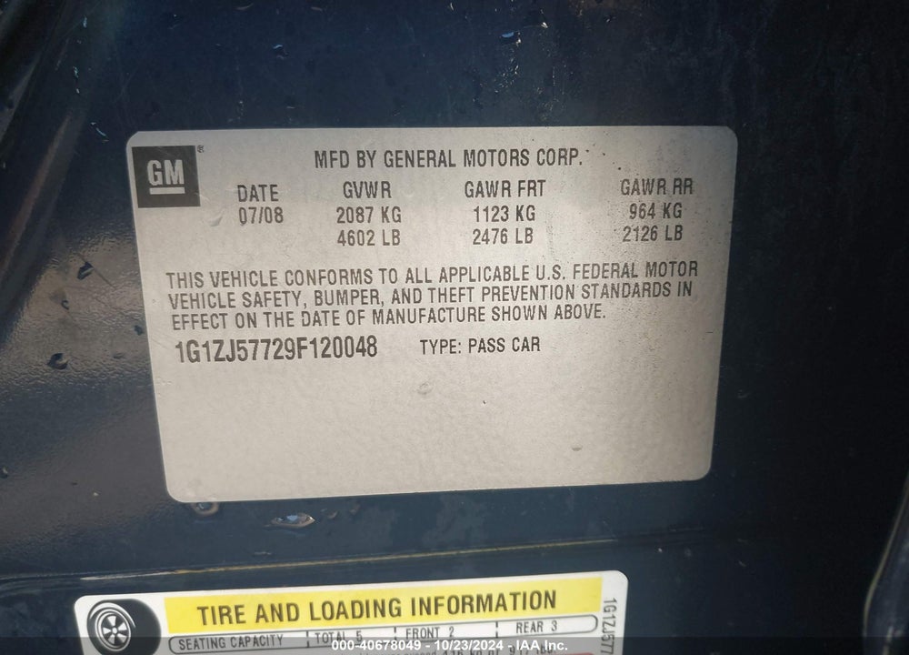 2009 CHEVROLET MALIBU LT VIN: 1G1ZJ57729F120048