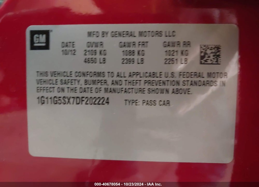 2013 CHEVROLET MALIBU 3LT VIN: 1G11G5SX7DF202224