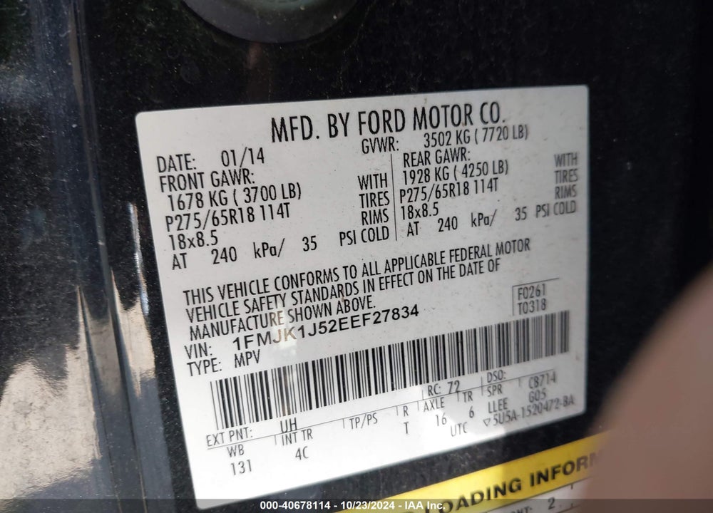 2014 FORD EXPEDITION EL XLT VIN: 1FMJK1J52EEF27834