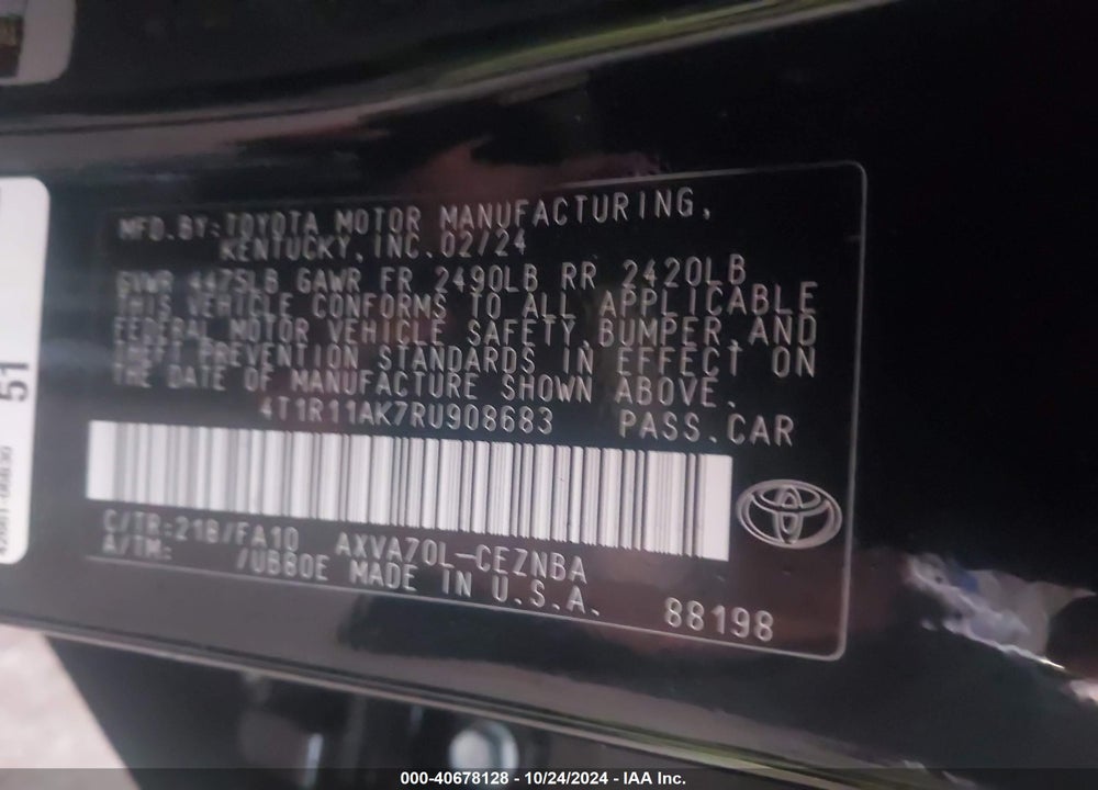 2024 TOYOTA CAMRY LE VIN: 4T1R11AK7RU908683