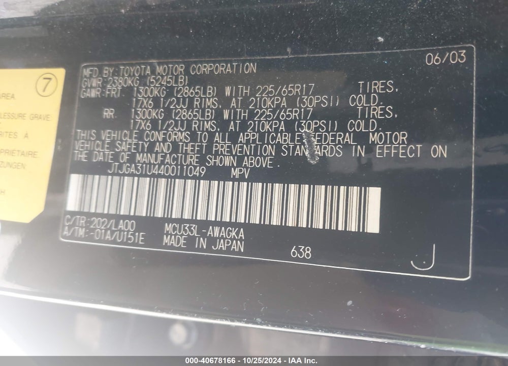 2004 LEXUS RX 330 VIN: JTJGA31U440011049