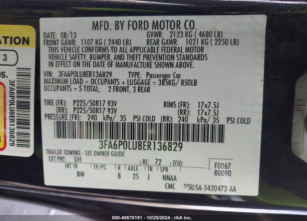 2014 FORD FUSION HYBRID SE VIN: 3FA6P0LU8ER136829