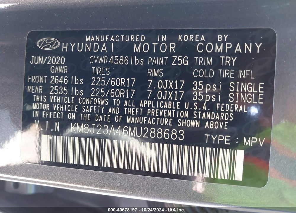 2021 HYUNDAI TUCSON SE VIN: KM8J23A46MU288683