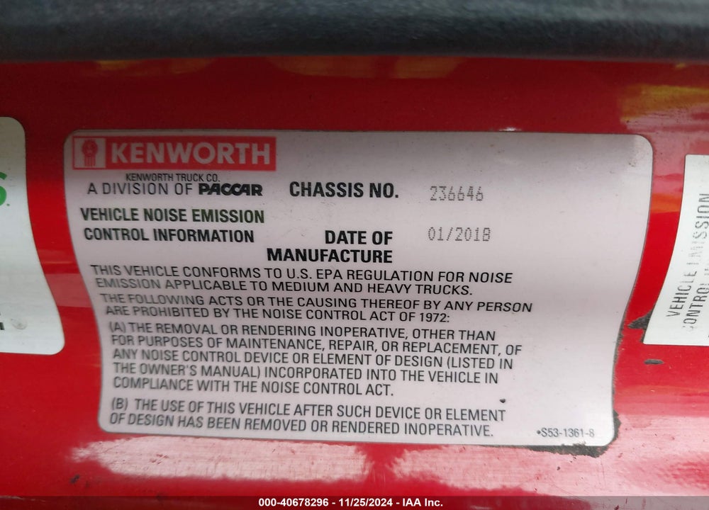 2019 KENWORTH T680 VIN: 1XKYD49X9KJ236646