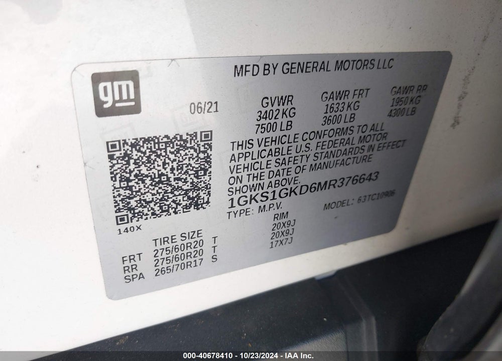 2021 GMC YUKON XL 2WD SLT VIN: 1GKS1GKD6MR376643