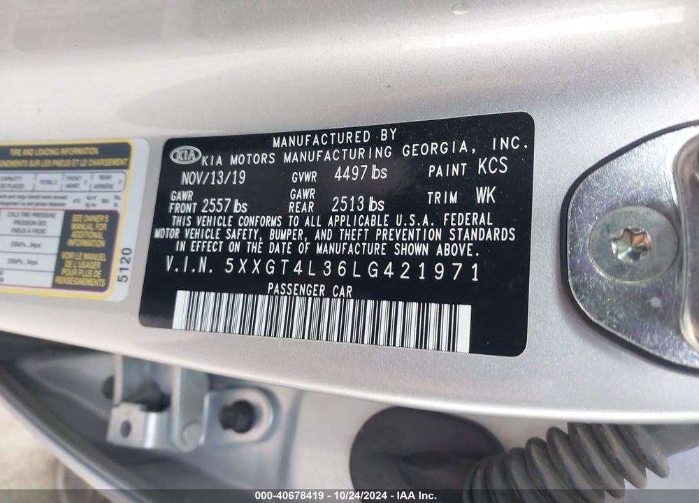 2020 KIA OPTIMA LX VIN: 5XXGT4L36LG421971