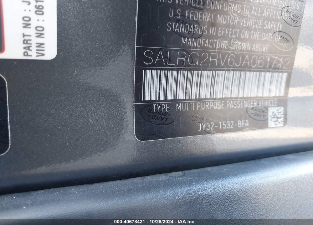2018 LAND ROVER DISCOVERY SE VIN: SALRG2RV6JA061712
