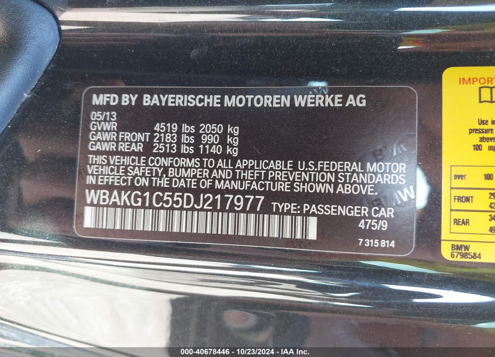 2013 BMW 335IS VIN: WBAKG1C55DJ217977