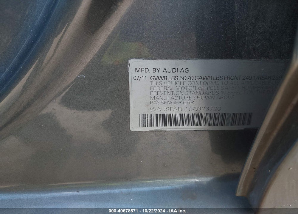 2012 AUDI A4 2.0T PREMIUM VIN: WAUSFAFL1CA023720