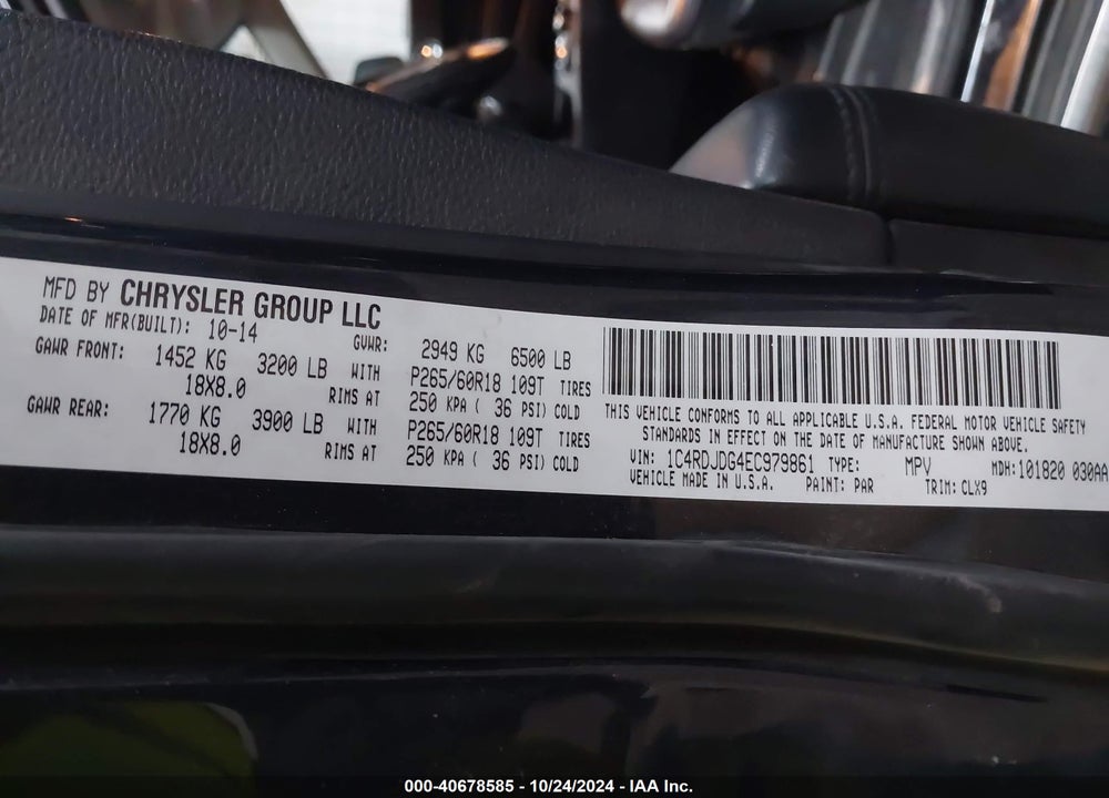2014 DODGE DURANGO LIMITED VIN: 1C4RDJDG4EC979861