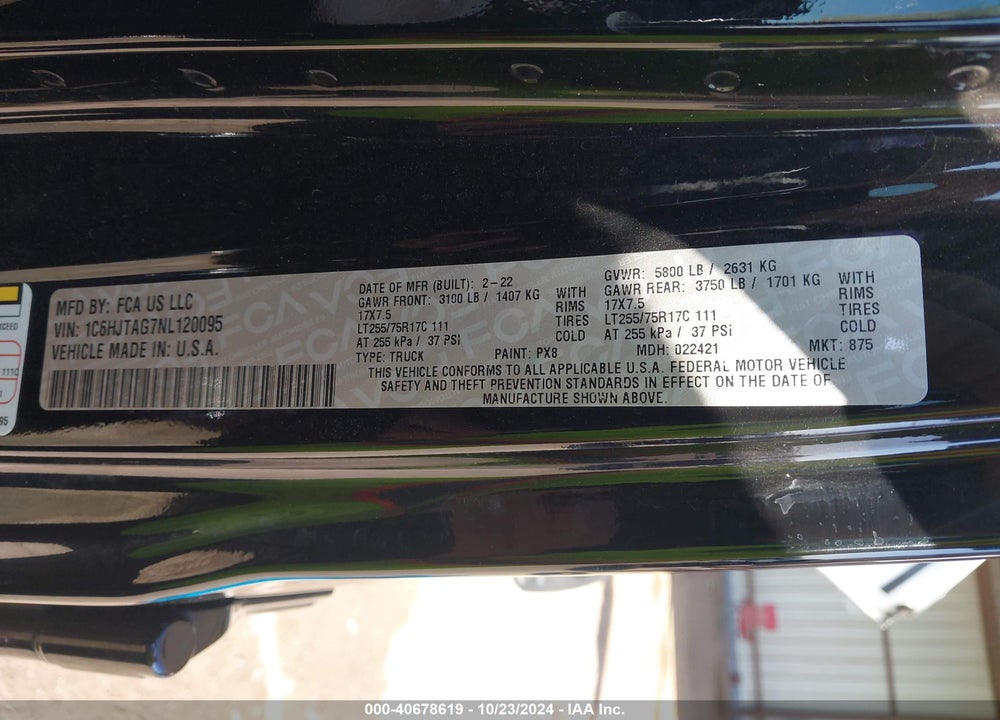 2022 JEEP GLADIATOR WILLYS 4X4 VIN: 1C6HJTAG7NL120095